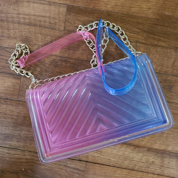 Jelly Purse Gradient‎ Pink and Blue Women's Bag Gold Chain Colorful Crossbody - Picture 3 of 16